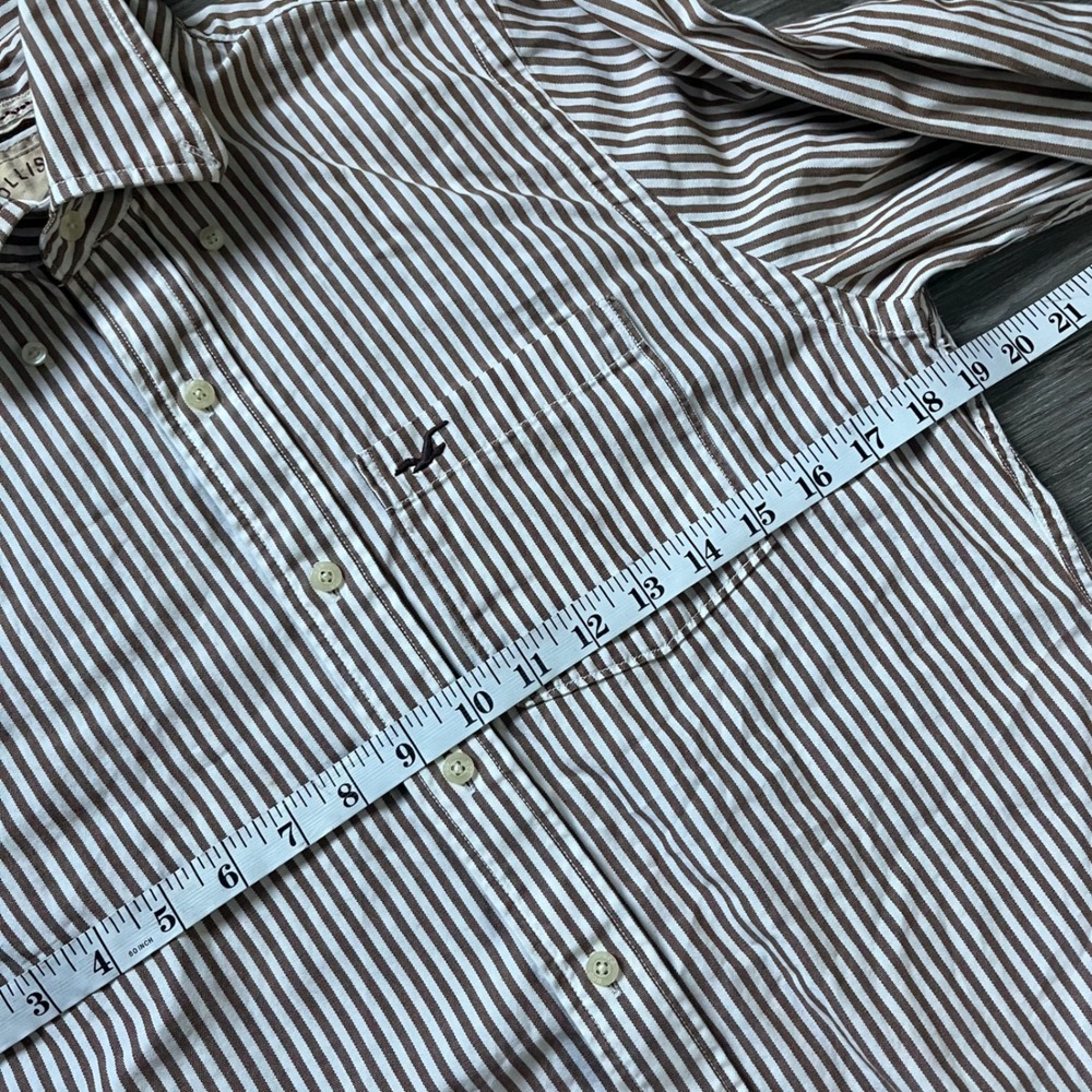 Hollister Mens Brown White Striped Cotton Button Down Shirt Small Long Sleeve - Picture 7 of 7